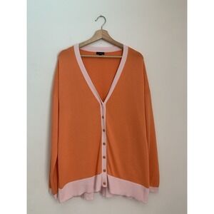 Talbots Girlfriend Cardigan Sz XL Orange And Petal Pink Button Down Knit Resort